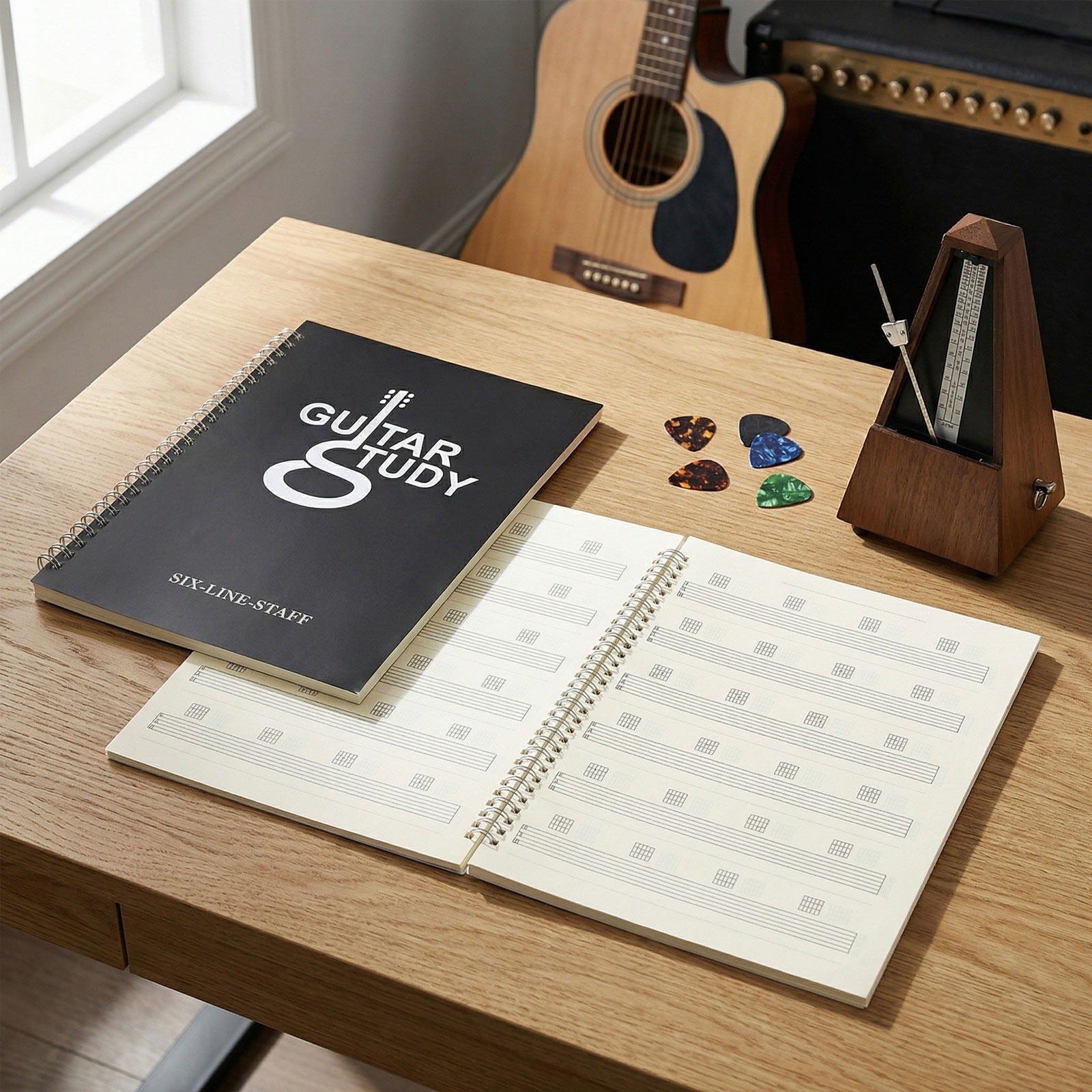Blank Sheet Music Notebook - 2枚組ギタータブ譜ノート 6弦ブランクシート 音楽用紙 原稿ノート 作曲用 ソングライター用