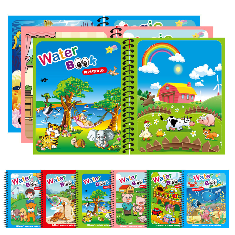 Reusable Water Magic Coloring Book - モンテッソーリ-子供向けの再利用可能な塗り絵,魔法の水絵,幼児向けの絵画本,教育玩具