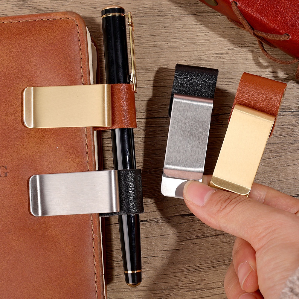 Vintage Leather Journal Notebook - ヴィンテージ手作りレザーペンホルダー真鍮ステンレス鋼クリップデザインポータブルデスクトップ収納ポーチジャーナルノート用紙用