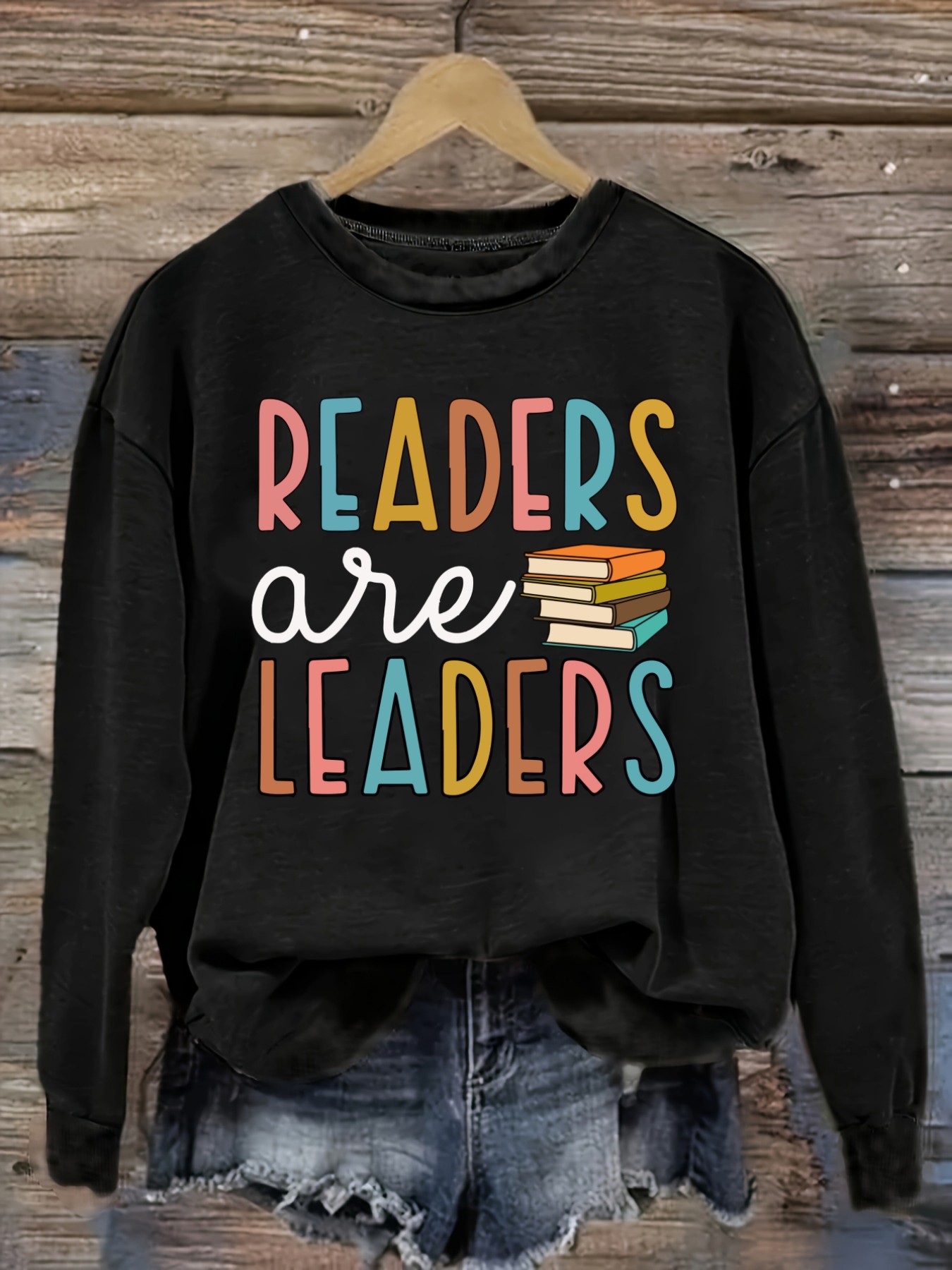 Books - レディースカジュアル長袖クルーネックTシャツ、読者がリーダー、本の積み重ねデザイン、ラウンドネック婦人服、洗濯機で洗える、やや伸縮性あり、ゆったりフィット、春・秋・冬用レディースTシャツ、ハロウィンコスチューム衣装