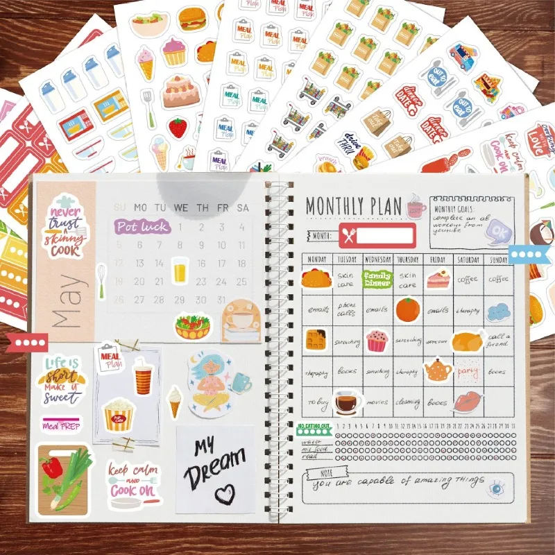 Stationery Books - 食事計画ステッカー 文房具 デコレーションステッカー 本 毎日の食事と買い物の計画 カレンダー