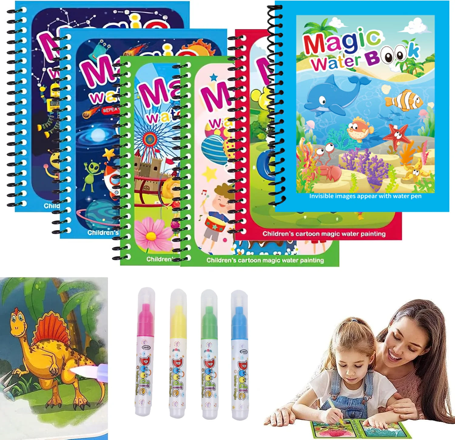 Reusable Water Magic Coloring Book - 水ペン付き再利用可能なぬりえ 子供用グラフィティマジックウォーターペイントブック 感覚早期教育パズルおもちゃ