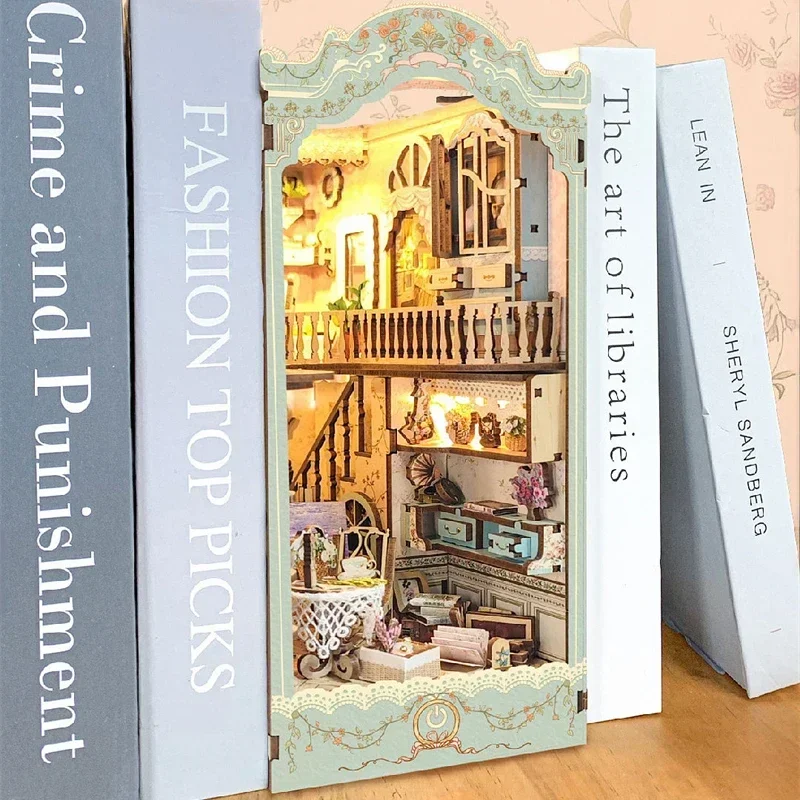 Diy Wooden Book Nook Kit Shelf Insert - DIY木製田園風日記帳ブックエンド ブックヌックシェルフインサート ミニチュアキット