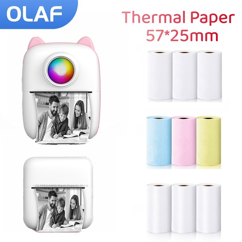 Mini Pocket Thermal Printer Paper Roll - 子供用の粘着性サーマルペーパーロール,印刷ラベル,ポケットサーマルミニプリンター用の粘着ステッカー,写真57mm