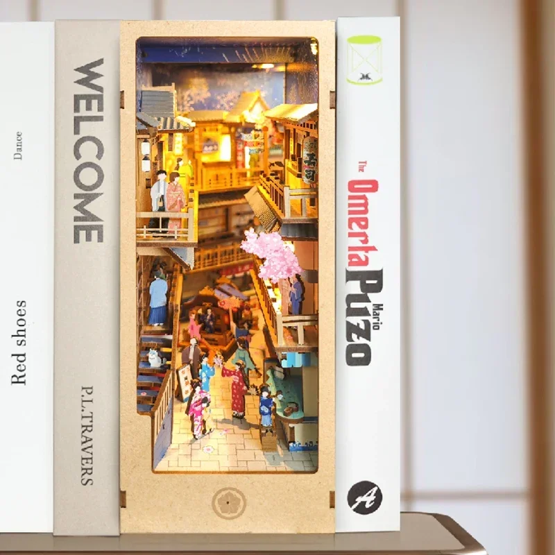 Diy Wooden Book Nook Kit Shelf Insert - 日本のレトロDIY木製ブックヌックシェルフインサートミニチュアキット本棚ホームブックエンドデコレーション手作りギフト
