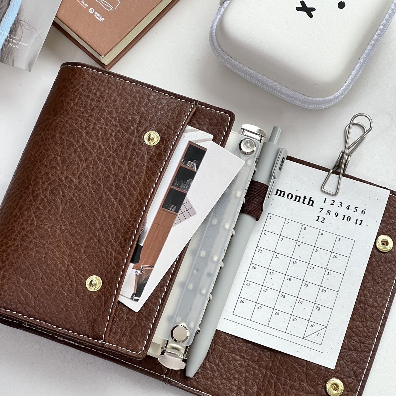 Vintage Leather Journal Notebook - A7 三つ折り ワンサイズ レトロ ソフトレザー ブラウン