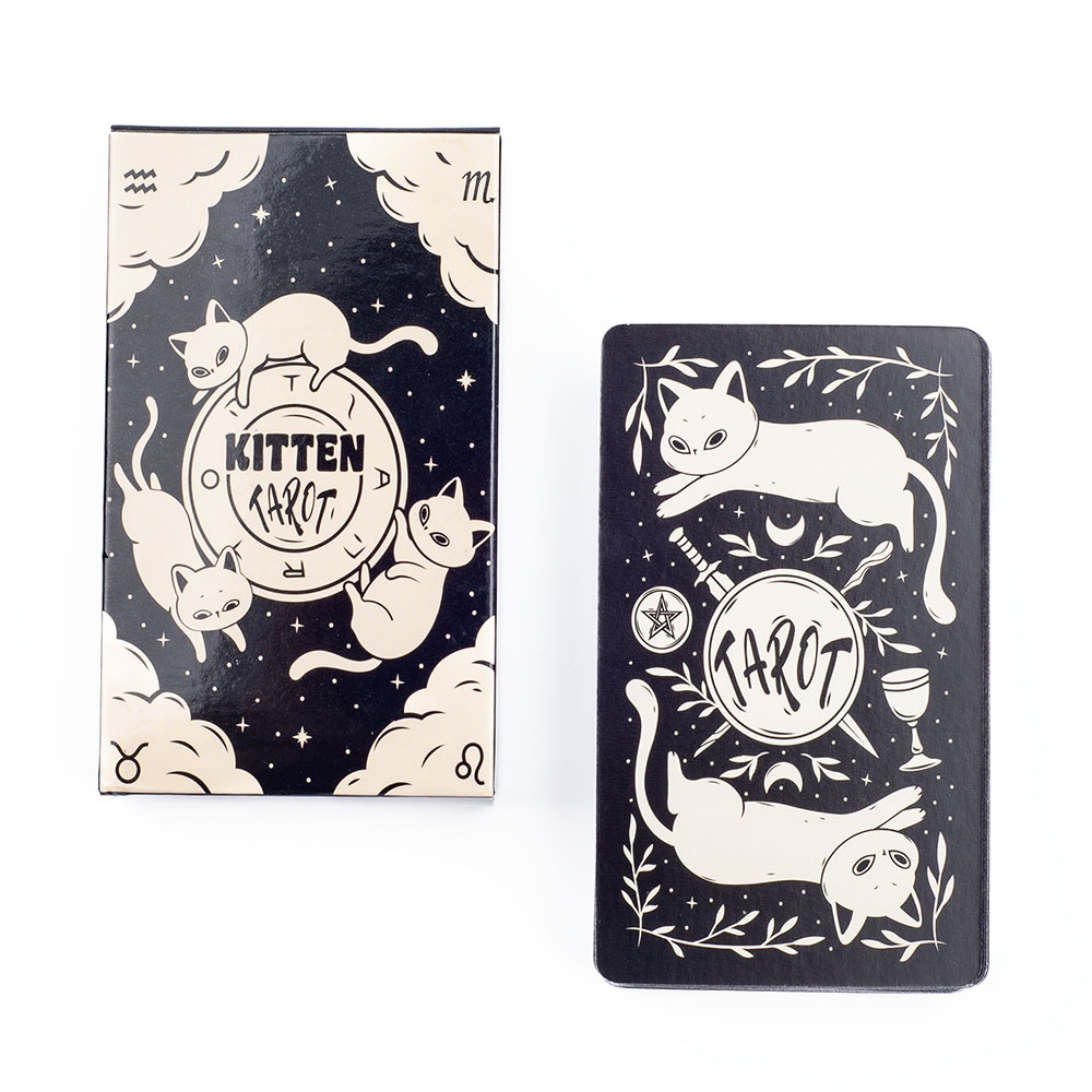 初心者向けの白黒子猫タロットデッキ,ボードゲーム,楽しい,占 - Tarot Deck With Guidebook のレビューと価格