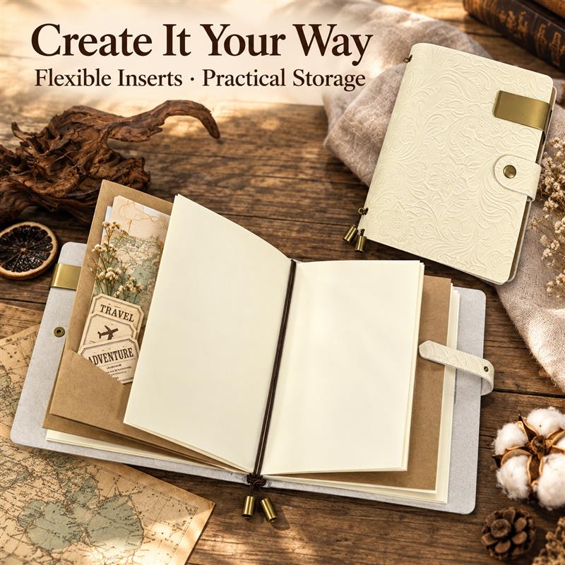 高級本革を使用したA6サイズのプリント旅行ノート。ヴィンテー - Vintage Leather Journal Notebook のレビューと価格