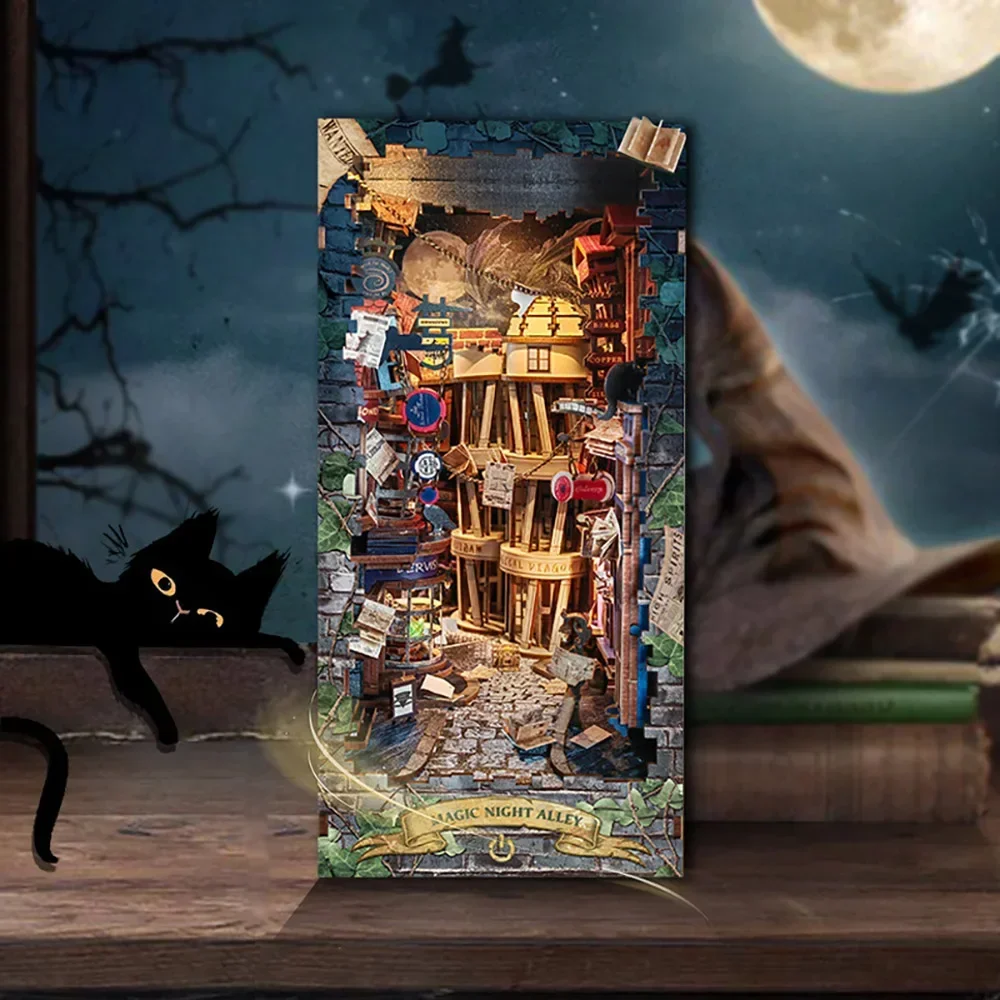 レトロDIY魔法の夜路木製ブックヌック棚インサートミニチュア - Diy Wooden Book Nook Kit Shelf Insert のレビューと価格