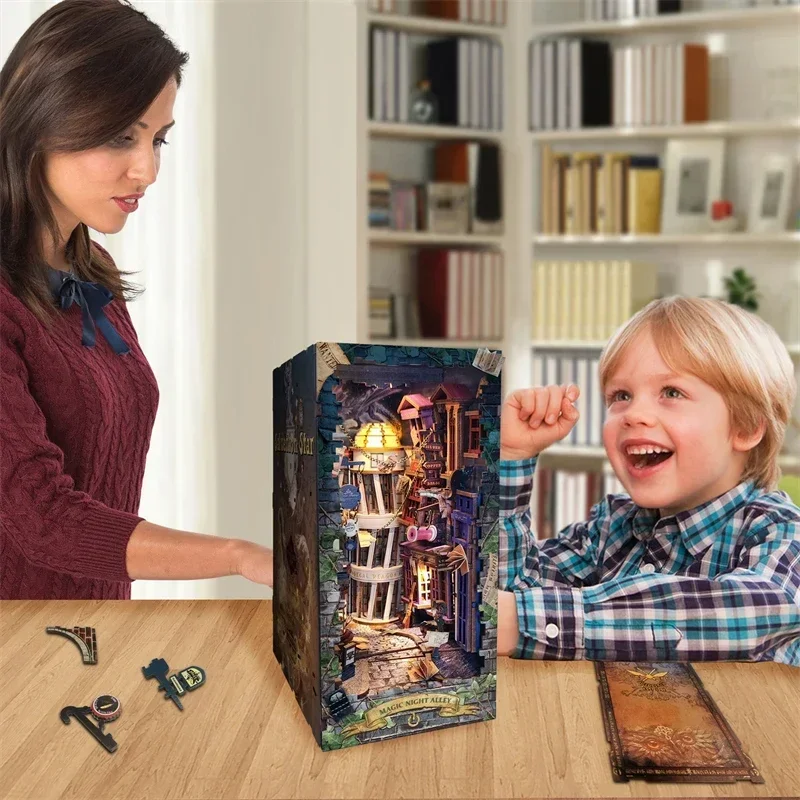 レトロDIY魔法の夜路木製ブックヌック棚インサートミニチュア - Diy Wooden Book Nook Kit Shelf Insert のレビューと価格