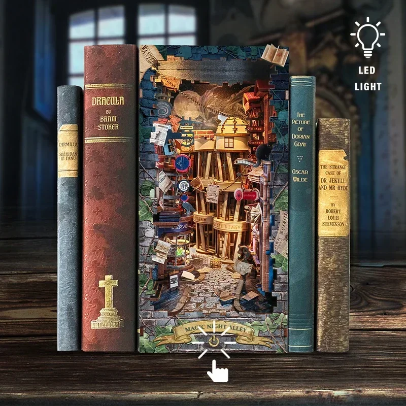 レトロDIY魔法の夜路木製ブックヌック棚インサートミニチュア - Diy Wooden Book Nook Kit Shelf Insert のレビューと価格