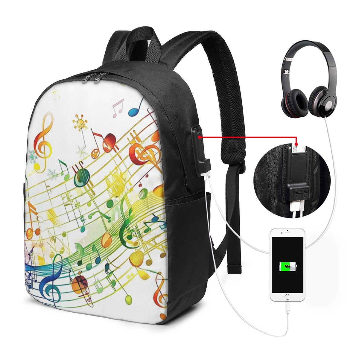 抽象的なピアノの鍵盤と音符バックパック旅行ノートバッグコンピ - Music のレビューと価格