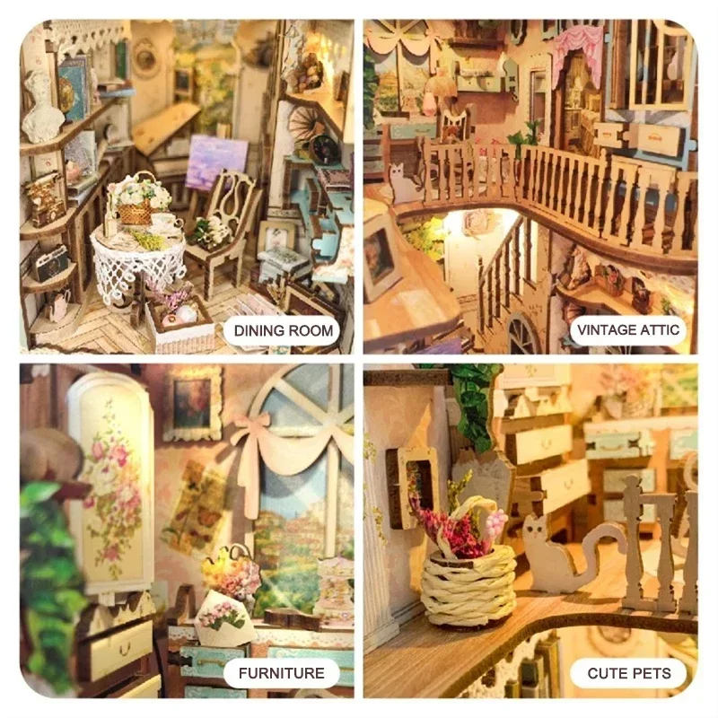 DIY木製田園風日記帳ブックエンド ブックヌックシェルフイン - Diy Wooden Book Nook Kit Shelf Insert のレビューと価格