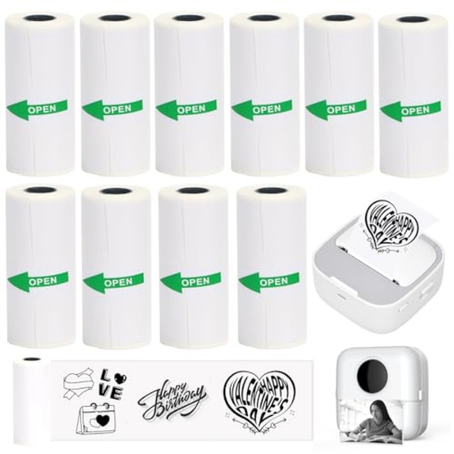 ミニプリンター用サーマルステッカー紙10ロール、粘着紙57  - Mini Pocket Thermal Printer Paper Roll のレビューと価格