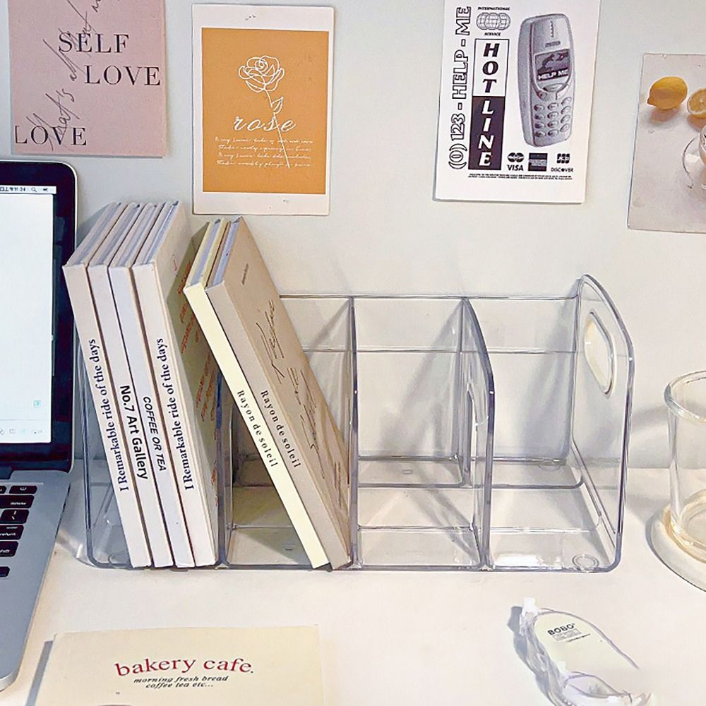 ポータブル透明アクリルブックエンド ハンドル付き デスクオー - Clear Acrylic Book Stand Holder のレビューと価格