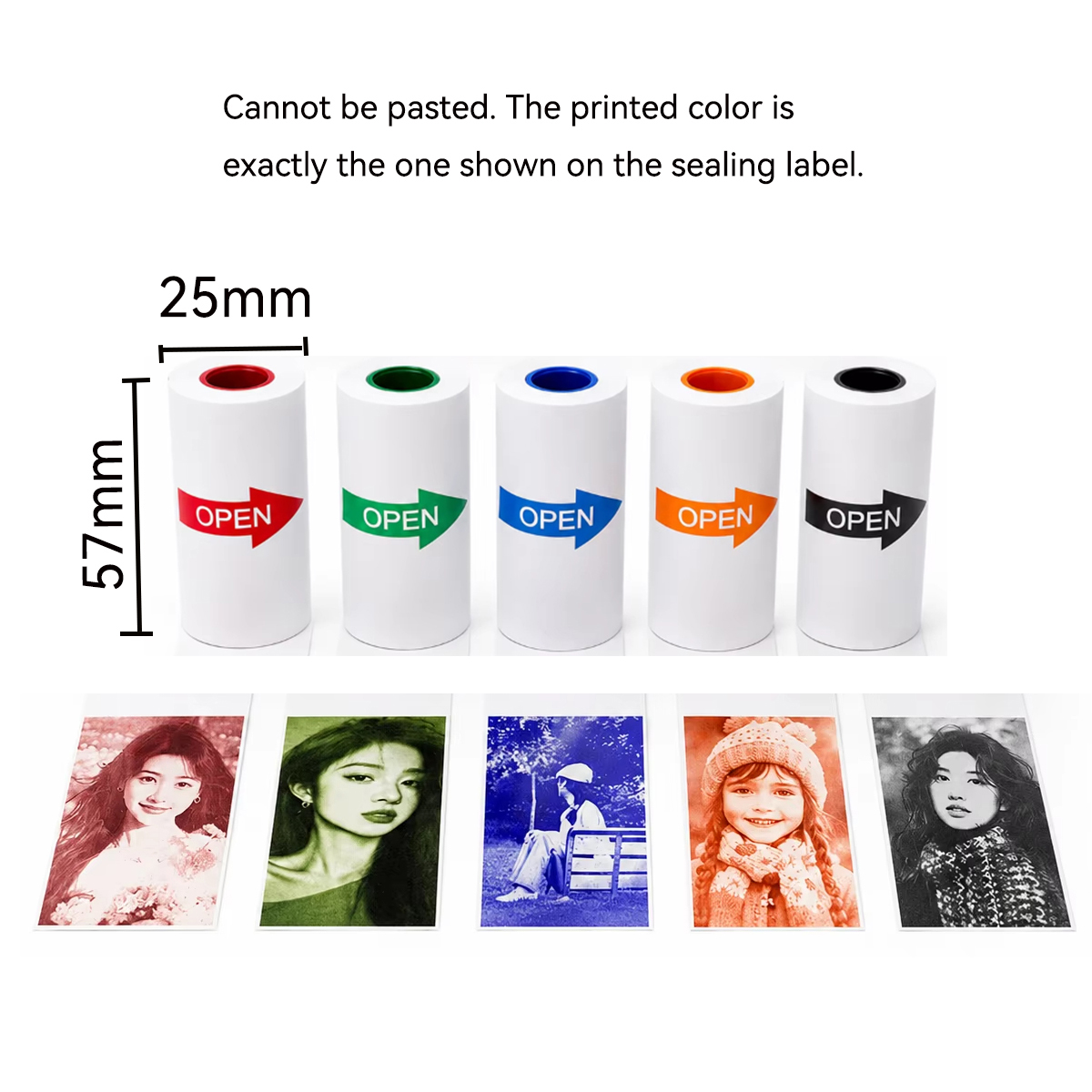 57x25mm 白/カラー感熱紙ロール - 粘着剤なし 子供 - Mini Pocket Thermal Printer Paper Roll のレビューと価格
