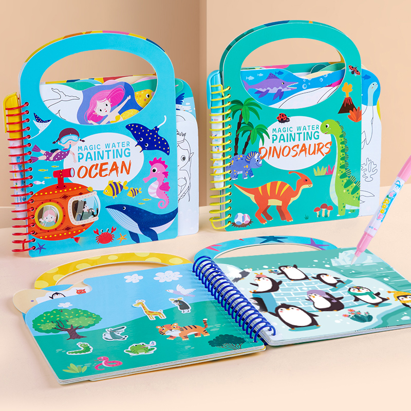 魔法の水描画ブック 子供用 再利用可能な DIY 塗り絵 幼 - Reusable Water Magic Coloring Book のレビューと価格