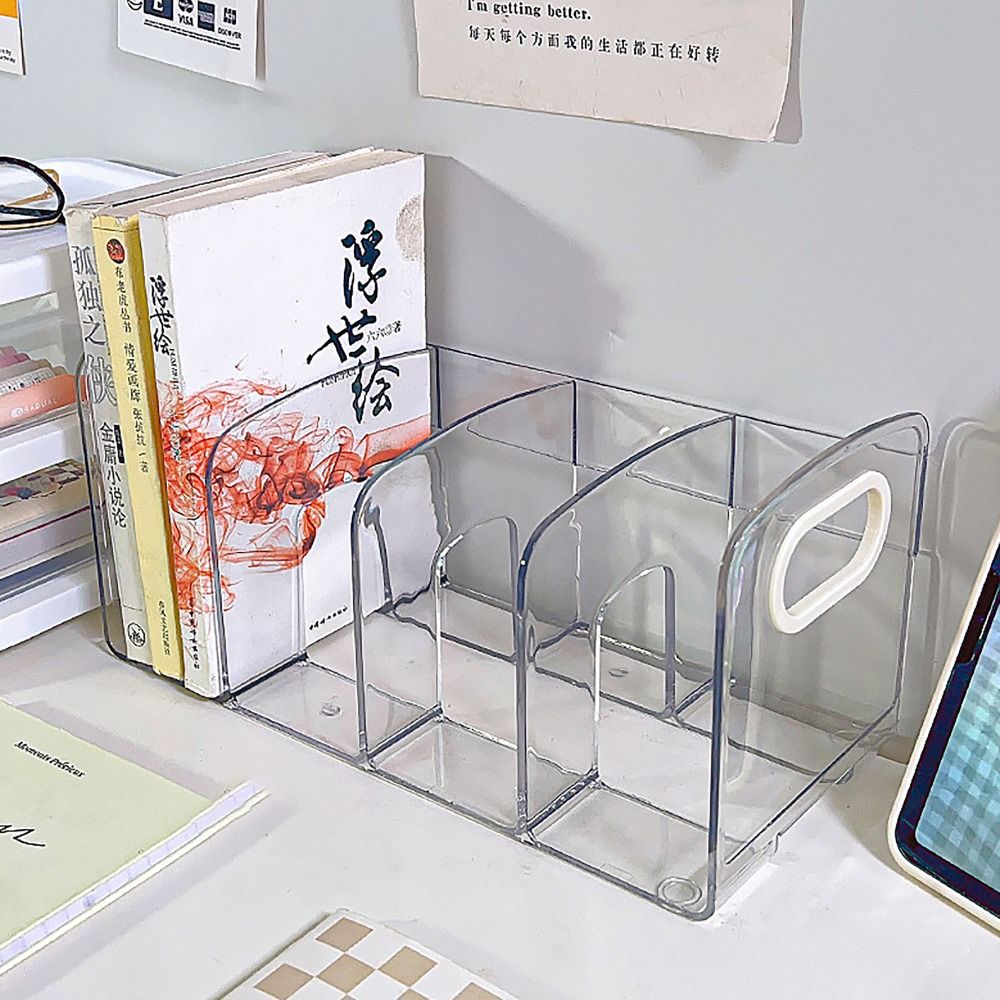 ポータブル透明アクリルブックエンド ハンドル付き デスクオー - Clear Acrylic Book Stand Holder のレビューと価格