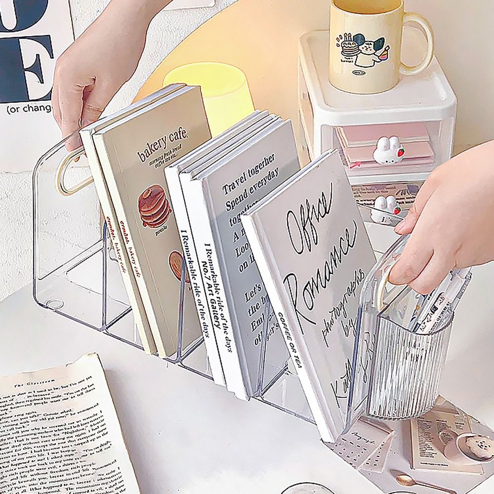 ポータブル透明アクリルブックエンド ハンドル付き デスクオー - Clear Acrylic Book Stand Holder のレビューと価格