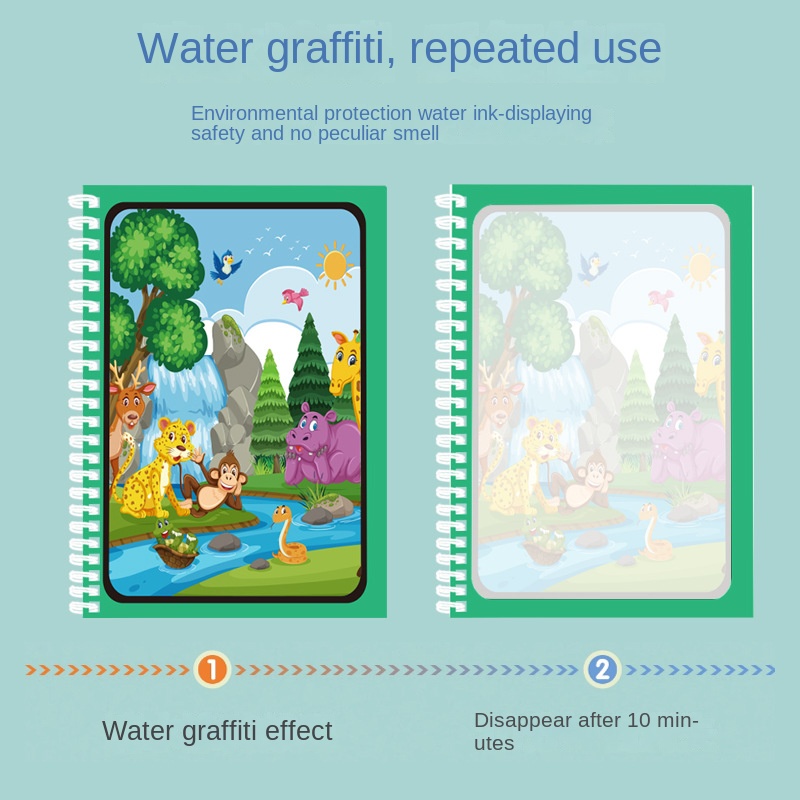 子供のための魔法の水の絵本,モンテッソーリ,再利用可能,着色 - Reusable Water Magic Coloring Book のレビューと価格