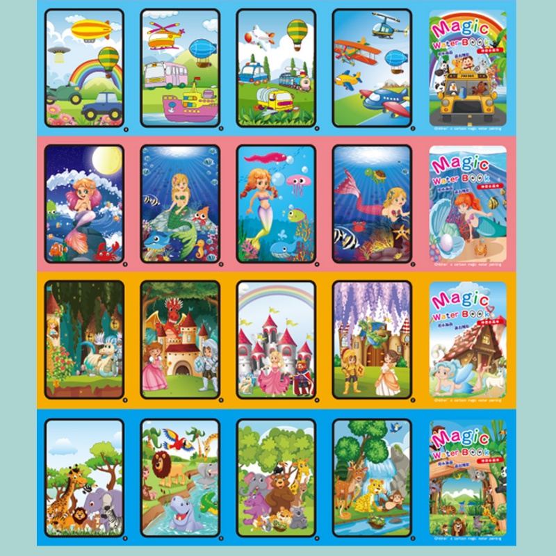 子供のための魔法の水の絵本,モンテッソーリ,再利用可能,着色 - Reusable Water Magic Coloring Book のレビューと価格